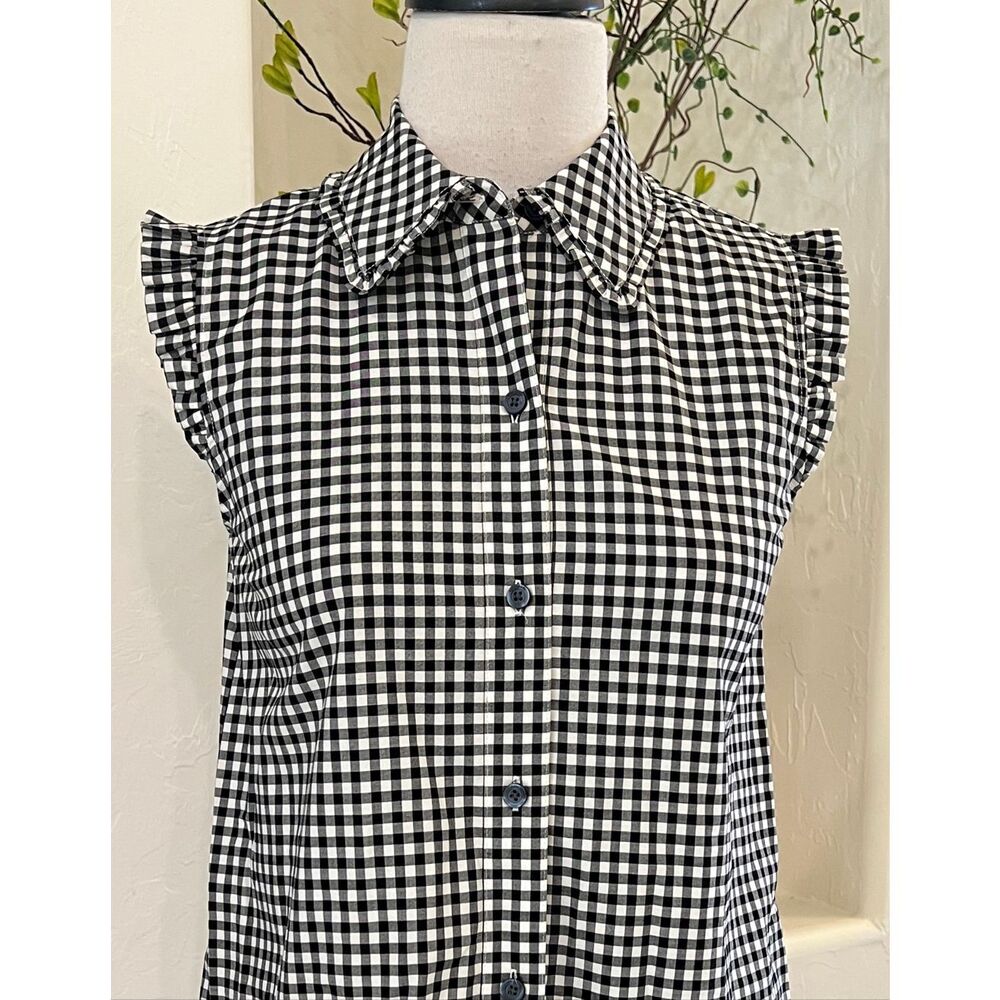 Kate Spade Women's Mini Gingham Sleeveless Top Blouse Black White Size 0